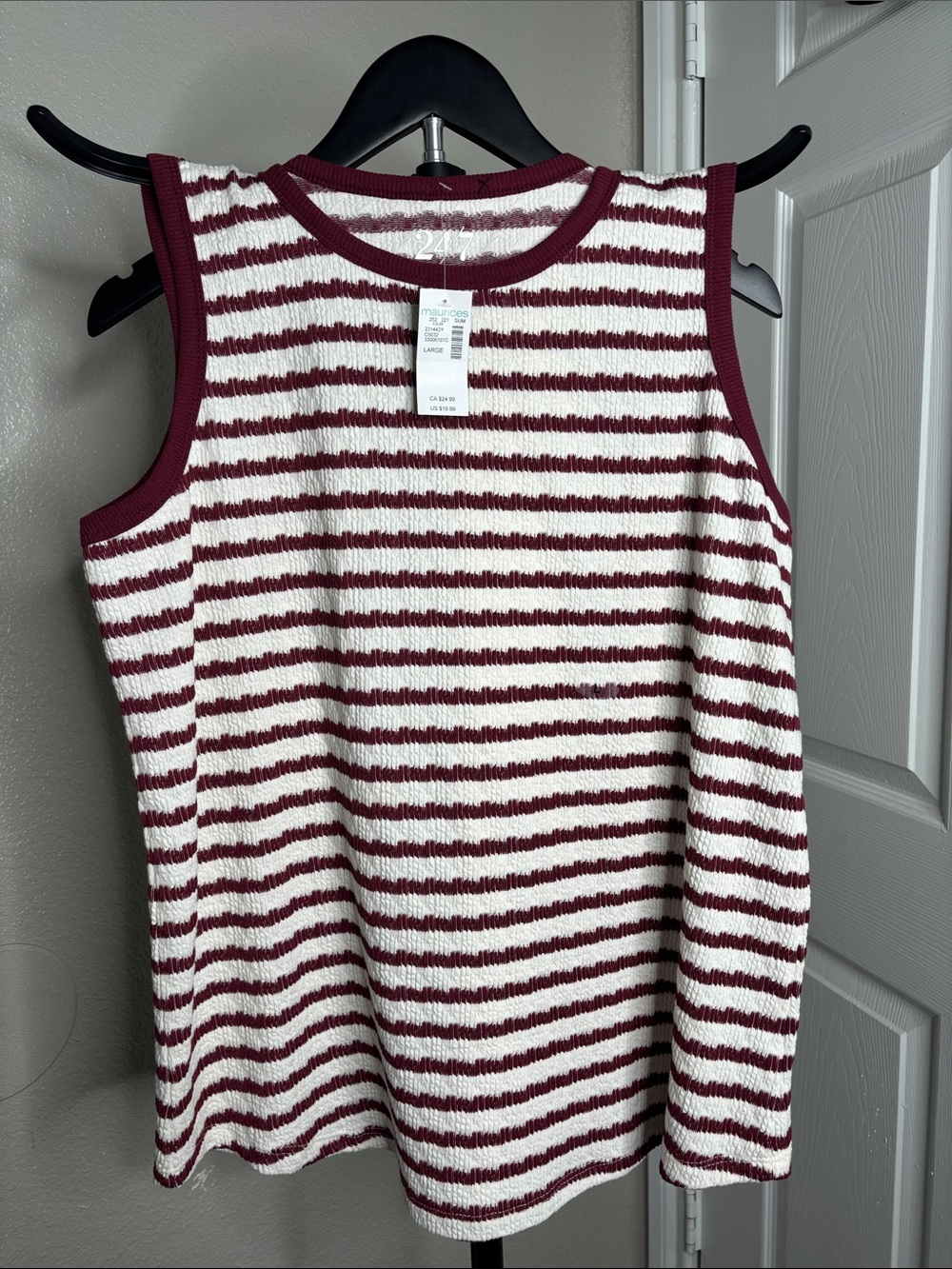 Striped Burgundy and Cream Knit Tank Top